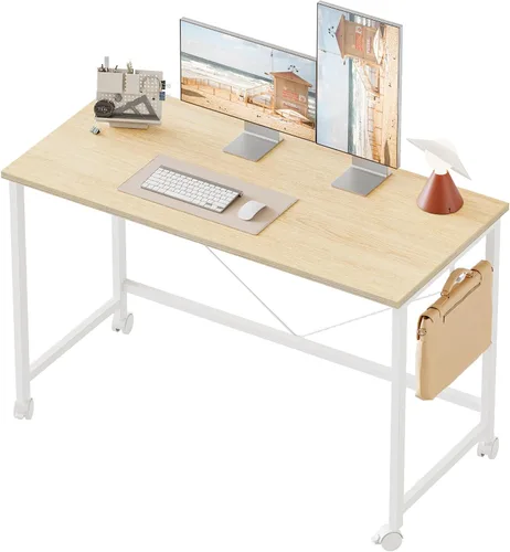 Vista 50 de Mericonia Escritorio de computadora, escritorio de juegos para espacios pequeños, mesa moderna de estilo simple para oficina en casa, mesa de Negro