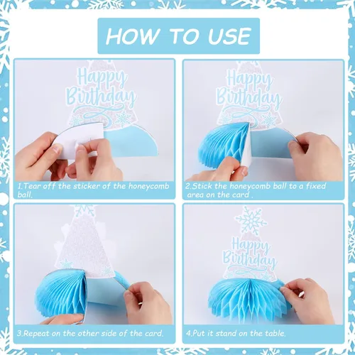 Vista 6 de Fangleland 8 centros de mesa de panal de copo de nieve azul para primer cumpleaños, 1er cumpleaños 3D decoraciones de mesa para niños de invierno