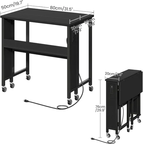 Vista 2 de CHOEZON Escritorio plegable moderno para computadora de 31.5 pulgadas con tomas de corriente, ruedas, almacenamiento, perfecto para espacios Negro