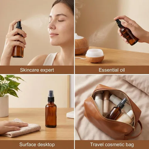 Vista 6 de 5 botellas de spray de vidrio ámbar de 1.0 fl oz y 1 oz para aceites esenciales, mini botellas de aerosol, contenedor cosmético recargable, botellas