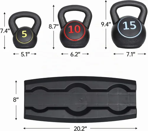 Vista 4 de 4-Piece Kettlebells Weights Set, Wide Grip Strength Training Soft Kettlebell, Exercise Fitness Concrete Weight, Full Body HIIT Workout, Weights for