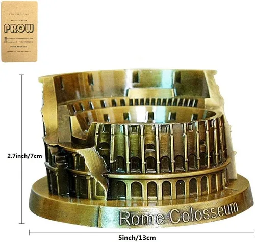 Vista 5 de PROW® Metal Roma Coliseo Modelo Retro Bronce Arquitectura Antigua Artesanía Artesanía Artesanía Hogar Decoración de Escritorio Coleccionable