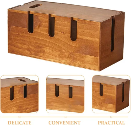 Vista 3 de Toddmomy Wooden Cable Organizer Container with Lid for Home Office Desk Wire Storage and Router Stand for Electronics