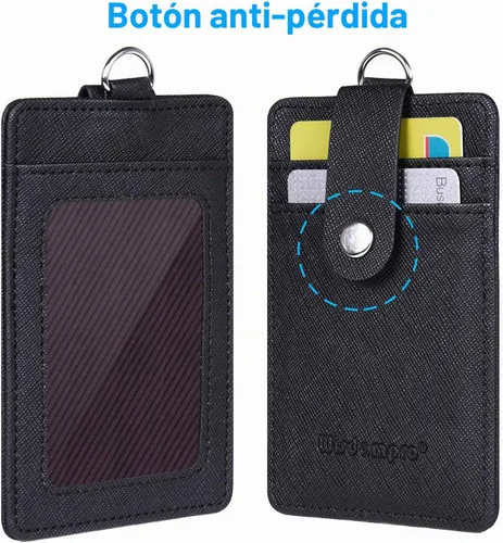 Vista 2 de Wisdompro - Soporte retráctil para tarjetas con cordón y carrete, color negro PU Leather, 2-Sided ID Card Holder, with Carabiner Badge Reel Clip
