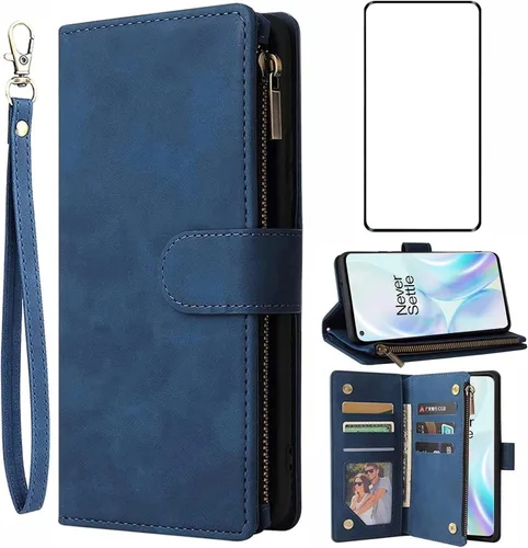 Vista 8 de Asuwish Funda compatible con OnePlus 8 Pro One Plus 8Pro 5G, protector de pantalla de vidrio templado y funda de cuero con tapa para tarjetas
