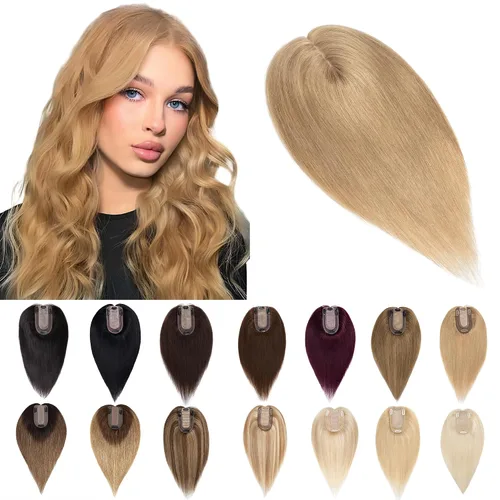 Vista 16 de SEGO Toppers para el cabello para mujer, cabello humano real con flequillo, 2.8 x 5.1 in, base de seda, 100% cabello humano Remy, clip en la parte