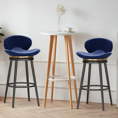 Vista 2 de Taburete de bar moderno con Patas de Metal Negro, giratorio de 360 grados, cómodo y tapizado, ideal para el hogar, bar, cocina, isla, comedor o Pub