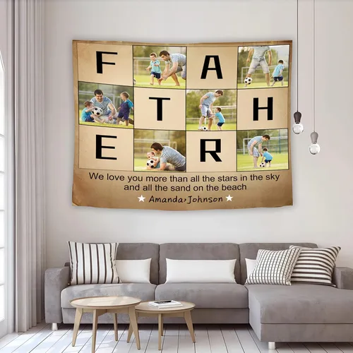 Vista 11 de Tiirreez Regalos para el día del padre, tapiz personalizado con texto fotográfico, regalos para papá de hija, hijo, esposa, tapiz personalizado