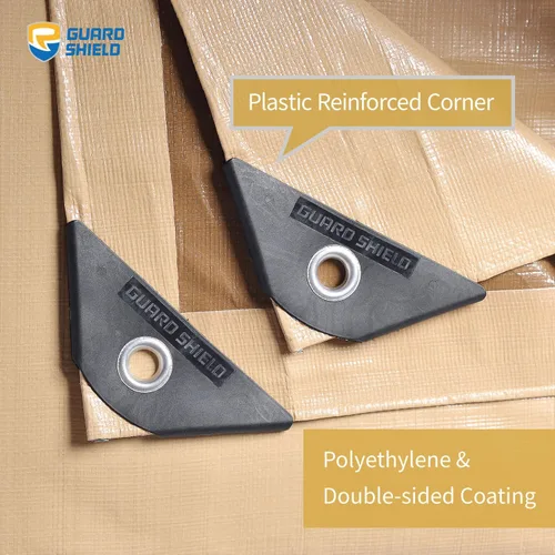 Vista 2 de GUARD SHIELD Lonas resistentes impermeables beige Plus + 8 x 10 pies grandes de 12 mil Lona para exteriores bronceada con ojales, plástico