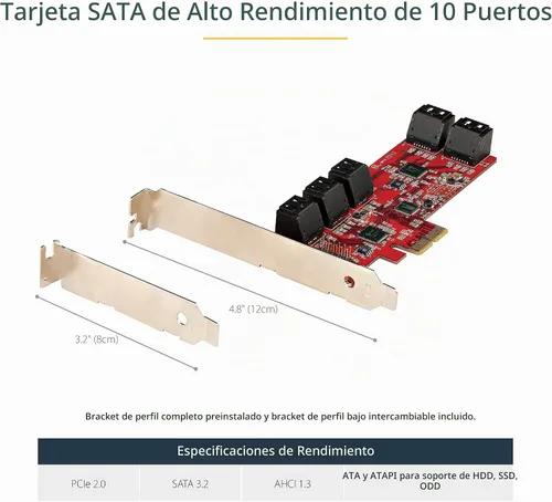 Vista 3 de StarTech Tarjeta PCIe SATA de 10 puertos, 6 Gbps, TAA, NCQ (10P6G-PCIE-SATA-CARD)