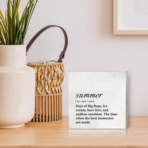 Vista 5 de Letrero de madera de definición de verano, decoración del hogar, caja de madera rústica de verano, placa de bloque para decoración de escritorio