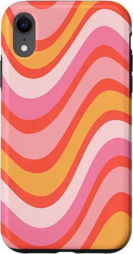 Vista 24 de iPhone 13 Pro Retro Liquid Swirl patrón de líneas onduladas rosa mandarina naranja funda