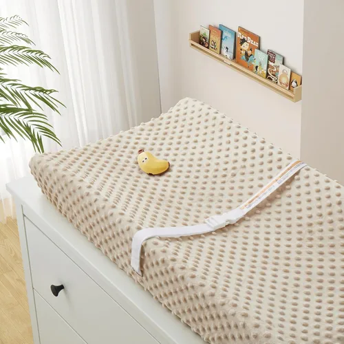 Vista 7 de Homiest Paquete de 2 fundas para cambiador, sábanas blancas y beige, tela de vellón ultra suave, tela de lunares minky, funda transpirable y cómoda
