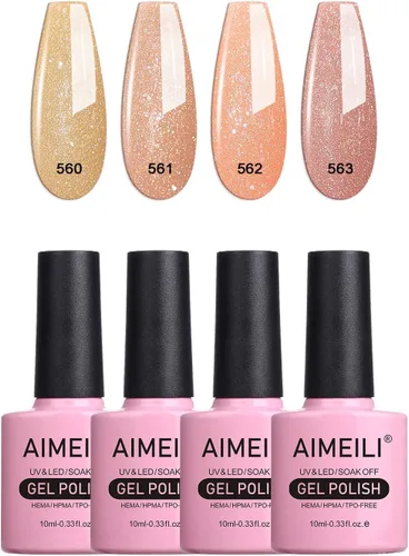 Vista 13 de AIMEILI Esmalte de uñas de gel transparente de gelatina helada para remojar UV LED sin hema, esmalte de uñas para el hogar, kit de barniz de SET4-21