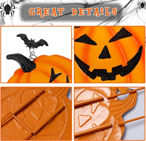 Vista 6 de Juegoal Paquete de 2 estacas de jardín de Halloween, calabazas de metal apiladas, decoración de césped Jack-o-Lantern, letreros de patio decorativos