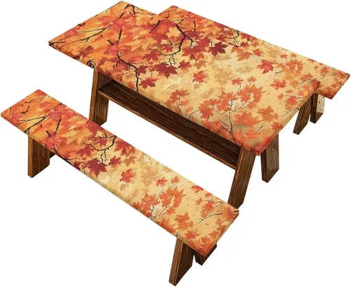 Vista 20 de Juego de 3 calcetines de árbol de Navidad de dibujos animados y galletas, funda de mesa de picnic ajustable con funda de banco, manteles Calcetines