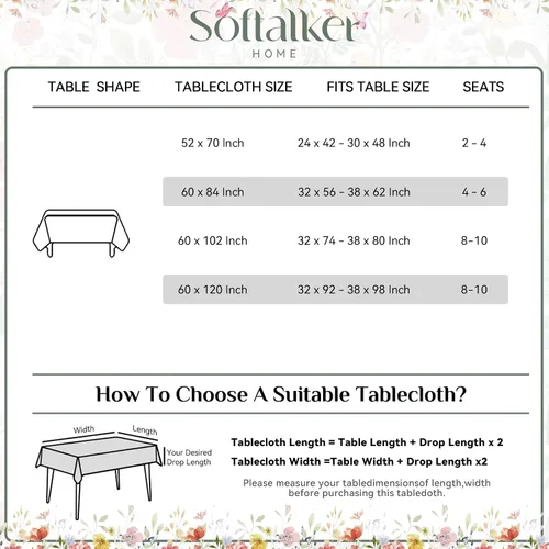 Vista 7 de Softalker Mantel rectangular de primavera, mantel de Pascua impermeable con flores silvestres, resistente a las manchas, sin arrugas, mantel floral