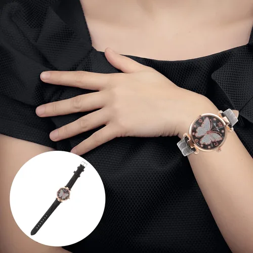 Vista 3 de Reloj de pulsera para mujer reloj analógico Q-uartz con esfera de mariposas para mujer