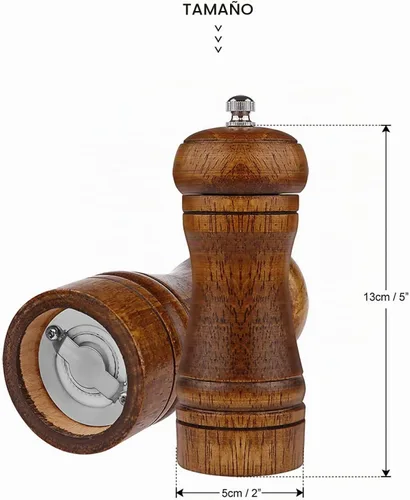 Vista 9 de Molinillo de pimienta de madera de 5 pulgadas para uso doméstico, ajustable