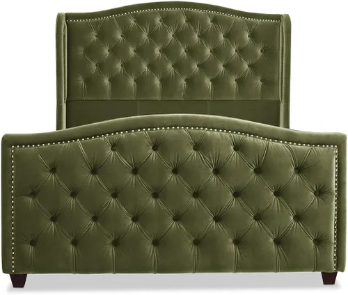 Vista 5 de Jennifer Taylor Home - Cama Anastasia de tamaño Queen de terciopelo resistente en color verde oliva Terciopelo de rendimiento verde oliva