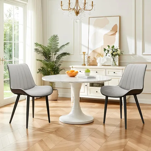 Vista 2 de Sillas de comedor para habitación, mesa y asiento de cocina, paquete de 4 unidades, tapizadas de piel sintética, patrón de ondas, patas de metal