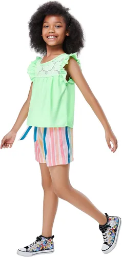 Vista 5 de Conjunto de 2 piezas de verano para niñas y niñas, camiseta y pantalones cortos