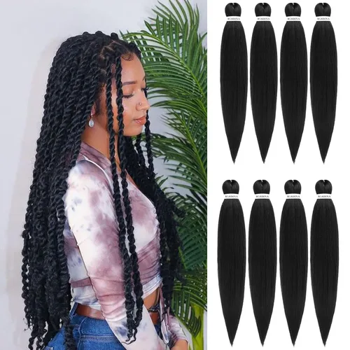 Vista 31 de Cabello trenzado preestirado - 12 pulgadas, 8 paquetes, cabello trenzado corto natural negro para trenzas torcidas o en caja, extensiones de cabello