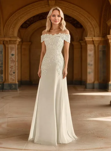 Vista 2 de Vestidos de Madre de la Novia para Mujeres con Aplicaciones de Encaje, Vestidos Largos de Gasa para Graduación, Vestidos Formales de Boda y Fiesta