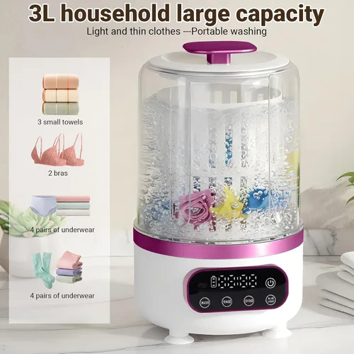 Vista 2 de Lavadora portátil de 3 litros, combinación de lavadora y secadora portátil 3 en 1, mini lavadora específica para ropa interior para el hogar, 3