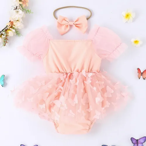 Vista 3 de Newborn Baby Girl 1st Birthday Outfit Floral Lace Tulle Romper Tutu Dress Headband Infant Princess Summer Clothes