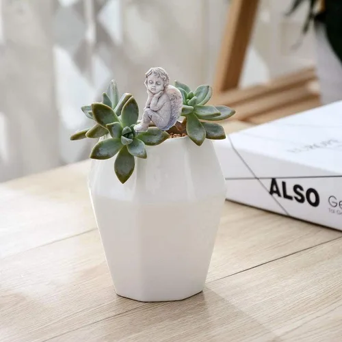 Vista 3 de MUAMAX Juego de 2 estacas decorativas para jardín de ángeles, adornos de ángel de jardín en miniatura, estatua conmemorativa de ángel, accesorios