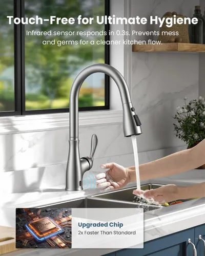 Vista 3 de APPASO Grifo de cocina sin contacto con pulverizador desplegable de níquel Sensor de plata