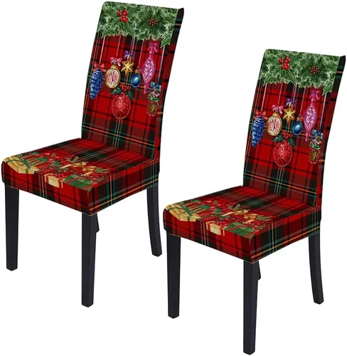 Vista 23 de XMNTG Juego de 6 fundas elásticas para sillas de comedor de Navidad, fundas para sillas Parsons, campanas de lazo, estampadas, extraíbles