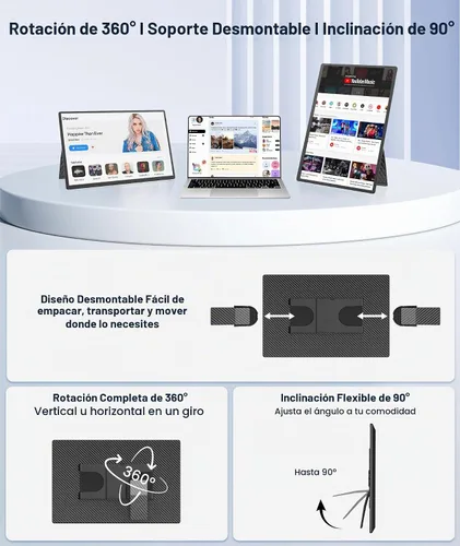 Vista 6 de Extensor de pantalla para portátil de 16", monitor portátil IPS Negro