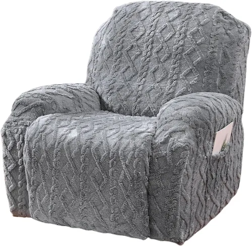 Vista 10 de OQHAIR Funda de terciopelo para sillón reclinable grande, 4 piezas, elástica, suave, con bolsillos, protector de muebles, color beige, 2 plazas
