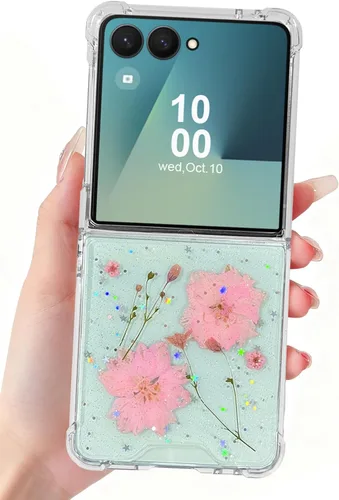 Vista 29 de Funda para Samsung Galaxy Z Flip 3 con purpurina, bonita funda transparente con diseño, brillante, reflectante, con destellos, cubierta de teléfono