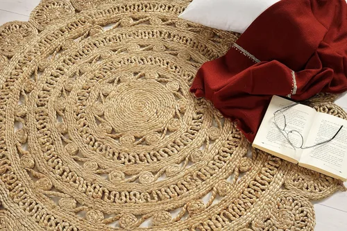 Vista 2 de GRUHUM Alfombra de Área de Yute Tejida a Mano de 3 pies de Fibra Natural Redonda Boho Rústica de Granja Vintage Suave Trenzada Reversible