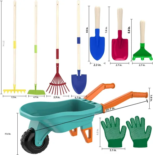 Vista 4 de Qtioucp - Juego de herramientas de jardinería para niños, juguetes al aire libre, juego de patio trasero con carretilla, juguetes educativos STEM