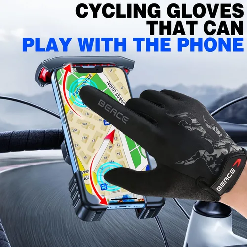 Vista 2 de BEACE Guantes de ciclismo, guantes de bicicleta, guantes de ciclismo para hombres y mujeres con pantalla táctil, guantes de bicicleta de montaña