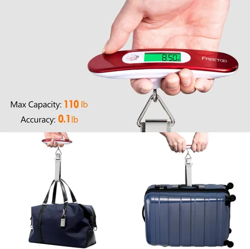Vista 2 de FREETOO Báscula de equipaje portátil digital para maleta, báscula de viaje con función de tara, capacidad de 110 libras