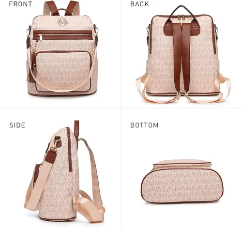 Vista 60 de MKP COLLECTION Mochila de moda para mujer, bolsa convertible grande para mujer, mochila de viaje, bolsa de hombro, juego de 2 piezas con borla, Beige