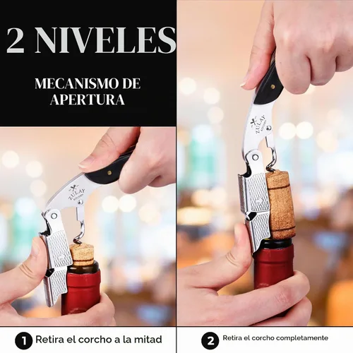 Vista 2 de Zulay - Abridor de vino profesional con cortador de papel de aluminio y removedor de tapas, abridor de botellas de vino con doble bisagra, llave