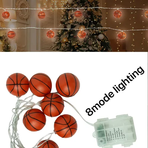 Vista 5 de Luces de Cadena de Baloncesto, 14 pies 20 LED Alimentadas por Batería para Interiores, Decoración Deportiva Pelota Fiesta Temática Deportiva Luces