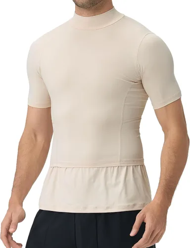 Vista 2 de Camiseta de compresión de cuello alto para hombre, camiseta Beige