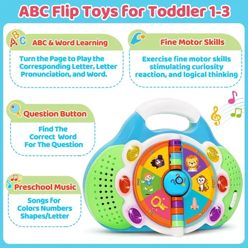 Vista 3 de KIZZYEA Juguetes de aprendizaje Montessori para niños y niñas de 1, 2, 3 años, juguete musical de alfabeto para niños pequeños, juguetes educativos