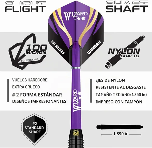 Vista 3 de WINMAU MvG vs Wizard - Juego de dardos de punta de acero – Juego doble