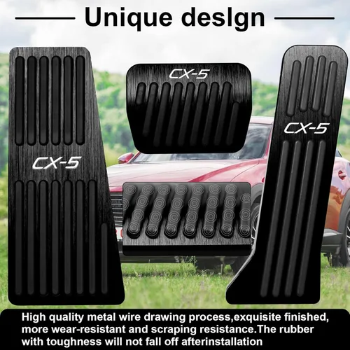 Vista 6 de BOYUER Juego de 3 almohadillas antideslizantes para pedal de acelerador de gas de freno de aluminio sin perforaciones para Mazda CX-5 2013-2025 Negro