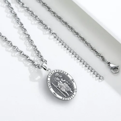 Vista 3 de LOOVE Collar de plata de ley 925 de San MiguelSan CristópaloCrucifijo de JesúsSan BenitoVirgen María milagrosa para hombres y mujeres arcángel
