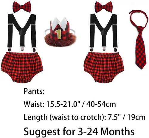 Vista 12 de Conjunto de ropa de bebé niño León Fox Cake Smash Wild One 1er cumpleaños Bloomers cubierta de pañales, tirantes y corbata de moño