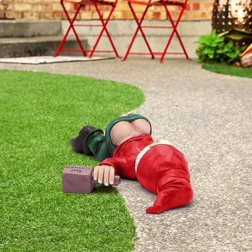 Vista 3 de Divertidas Estatuas de Gnomos de Jardín Enanos Borrachos Decoración, Escultura Creativa de Resina Regalo Novedoso para Exteriores Interiores Patio